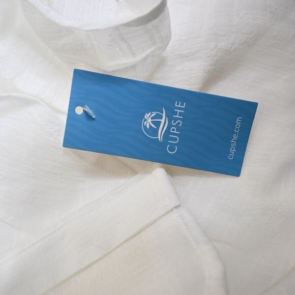 Cupshe Womens L White V-Neck & Curved Hem Button Up Cover-Up NEW - Picture 9 of 13